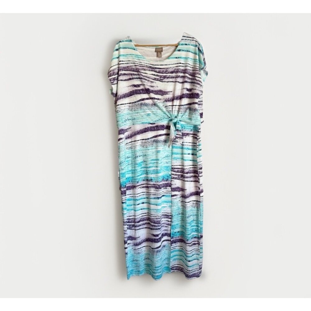 Chico’s Calming Waves Thandie Blue Maxi Dress Women’s XL Sleeveless Vacation